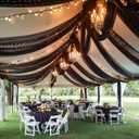 6 Panels Black Ceiling Drapes with Lights for Weddings Tent Draping 5ftx20ft Wedding Photo Backgrounds Sheer Curtains Tulle Ceiling Drapery Wedding Decorations for Party Ceremony Stage Swag