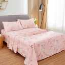 JSD Pink Unicorn Kids Sheet Set Full Size, 4 Piece Girls Rainbow Printed Microfiber Bed Sheets Deep Pocket
