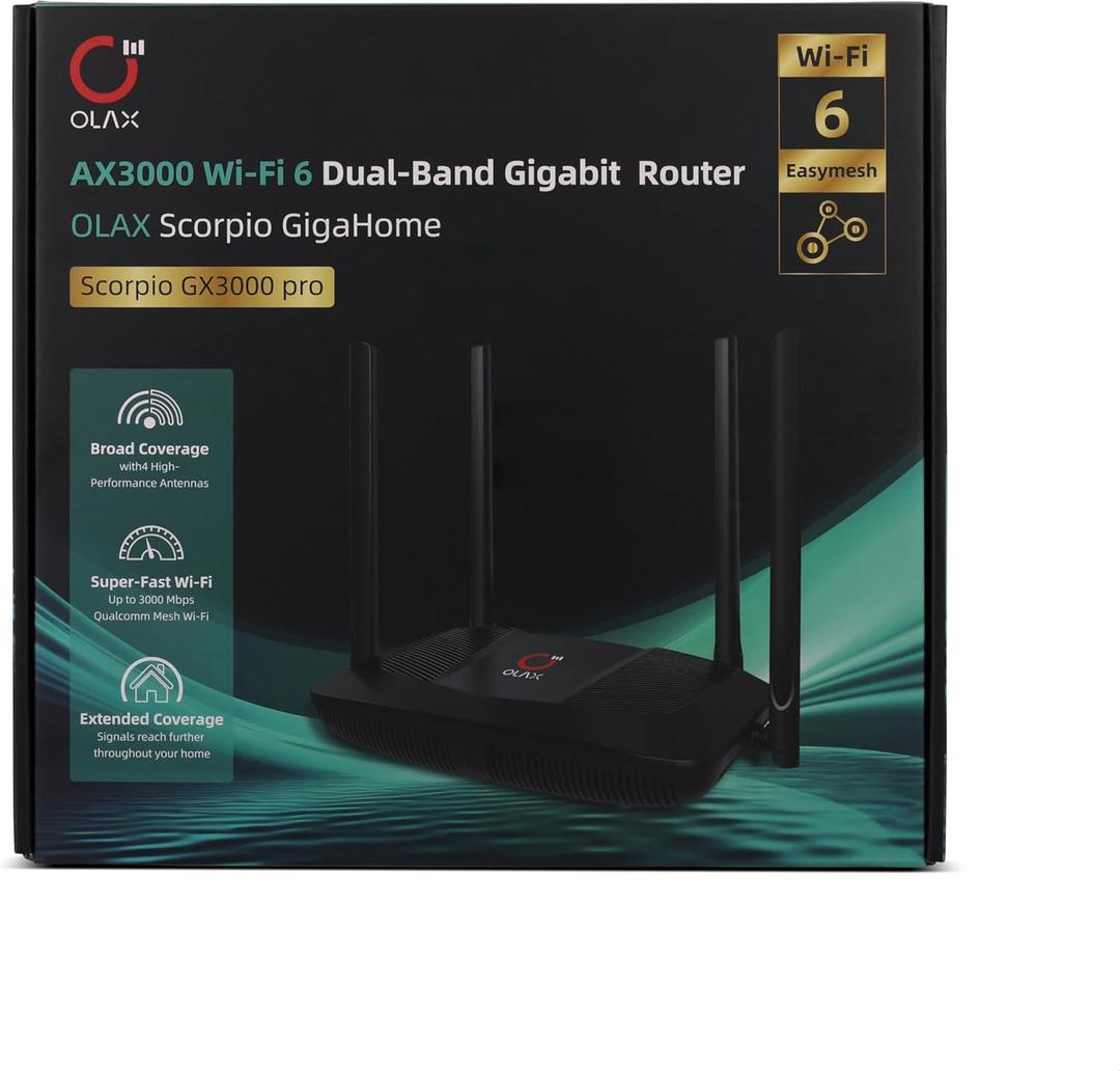 Scorpio Olax GigaHome AX3000 Dual-Band Wi-Fi 6 Router