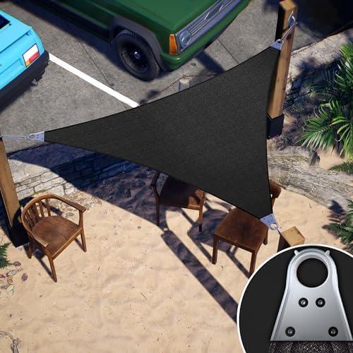 ColourTree Super Ring 18' x 18' x 18' Black Triangle Sun Shade Sail, Commercial Grade UPF50 Canopy, Reinforced Corners & Edges, 260 GSM Fabric Heavy Duty