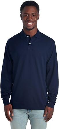 Mens Men's Long Sleeve Polo Shirts, Cotton Blend, Two Button Closure, Regular Fit, Size 4XL