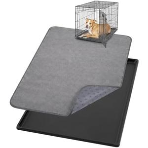 Weysat 1 Set Replacement Dog Crate Tray with Mat, 35.04" x 23.23" Under Crate Floor Protector, Kennel Pan and Reusable Waterproof Dog Pads Set for Chicken Poop Cat Bird Pet Bottom Liner