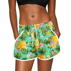 Hawaiian Board Shorts for Women UV Sun Protection Swimming Beach Tropical Beach Pineapple Shorts XXL