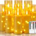 Homemory Flameless Candles with Embedded Star String Fairy Lights, Battery Operated Candles with Remote Control and Timer, Flickering LED Candle for Fall Pumpkin Decorations, Amber Gold, Set of 9