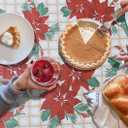 Covers For The Home Deluxe Elastic Edged Flannel Backed Vinyl Fitted Table Cover - Christmas Flower Pattern - Small Round - Fits Tables up to 40" - 44" Diameter