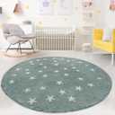 Poowe Stars Round Rug Starry Sky Stars Area Rug Soft Durable Washable for Nursery Playroom ClassroomKids Area Rug, Large Non-Slip Baby Crawling Floor Mat,Blue-Round 3.3FT (Blue Stars)