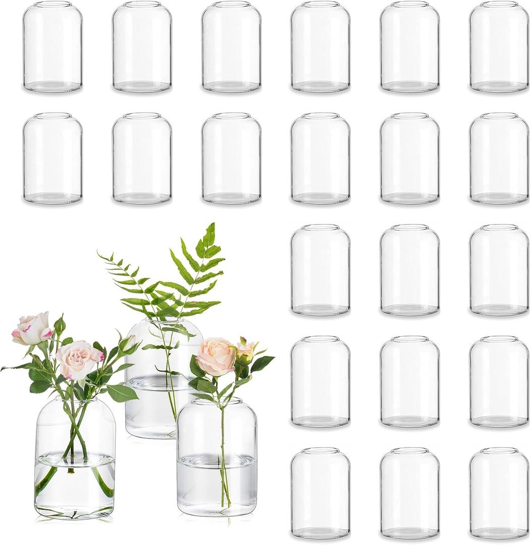 Glasseam Glass Bud Vases for Centerpieces: Clear Small Flower Vase Decor Bulk Set of 24 Simple Modern Decorative Vases for Flowers Mini Candle Vase Wedding Centerpiece for Dining Table Decorations