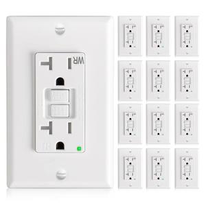 Amico GFCI Outlet 20 Amp with Thinner Design 12 Pack, Weather Resistant (WR), Self-Test GFI Receptacles with LED Indicator, Wall Plates and Screws Included, Indoor or Outdoor, ETL Listed, White