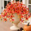 Artificial Fall Hanging Flowers for Outdoors Decoration, 2Pcs Fake Petunias Silk Plants UV Resistant No Fade, Realistic Faux Flower Look Real for Outdoor Planters Garden Porch Patio (Fall Orange)
