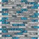 Hominter Glass Stone Tile Linear Mosaic Teal Blue Crystal Glass Gray Polished Marble Interlocking Bathroom Wall Tiles Kitchen Backsplash Fireplace Decor (3x12 Sample)