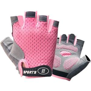 Pink Half Finger Kids Cycling Gloves Non-Slip, Padded, Antislip, Fingerless Kids Bike Gloves for Boys and Girls Age 5~9