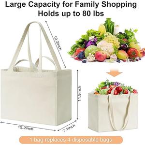 4-10 Pack Large Reusable Grocery Bags Heavy Duty Canvas Shopping Bags Washable Foldable Tote Bag with Handles
 (Beige)