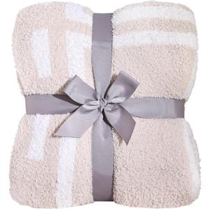 Panku Ultra Soft Cozy Knit Throw Blanket for Couch and Bed, Knitted Luxury Reversible Cozy Warm Fleece Blanket Throw, Plush Fluffy and Fuzzy Geometric Blankets for Gift (50x60 Inches, Beige/Khaki) (Stone and White)