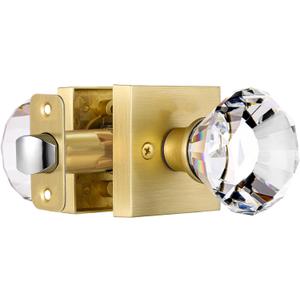 Glass Crystal Door Knobs Interior, Gold Door knobs Passage Fuction, Satin Brass,BS-008N