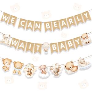 2 x We Can Bearly Wait Baby Shower Banner Burlap Decorations Bear Baby Shower Party Garland Decorations for Boy Girl Gender Reveal Wedding Birthday Party Decor