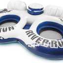Intex 58837EP River Run 2 Inflatable Floating Lounge: Comfortable Backrests  Built-in Cup Holders  Cooler with Lid  2 Person  440lb Weight Capacity (Blue)
