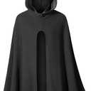 Kids Medieval Renaissance Hooded Cloak Costume Boys Girls Cape Archer Hunter Ranger Wizard Robe Cosplay (Medium, Black)