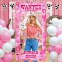 Large Cowgirl Party Decorations Pink Western Wanted Photo Banner Fun Frame Banner West Wanted Photo Booth Prop Wild Western Selfie Banner for Wild West Birthday Games Party Decoration Supplies (Pink 1)