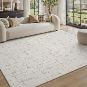 Engiw-Beige Neutral 6x9 Area Rug for Living Room Rug-Carpet Bedroom Rugs Textured Tufted Jacquard Modern Washable Rug for Dining Room Nursery Non Slip