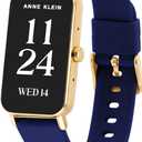 Anne Klein Connect It Illume Smartwatch Set, Brown/Navy Blue/Gold, Band Length: 9". Case width: 25mm. Band width: 16mm