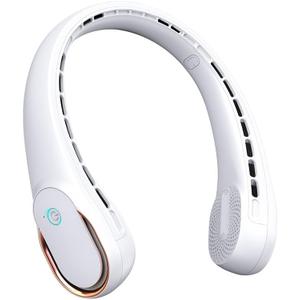 FrSara Neck Fan, Portable Personal Fan Strong Wind, 5200mAh, Air Volume,360 Cooling, No Hair Twisting, Air Volume On 2 Sides, Non-Slip, Quick Charge, Long Use Time, Gift for Father, Dad, Women (White)