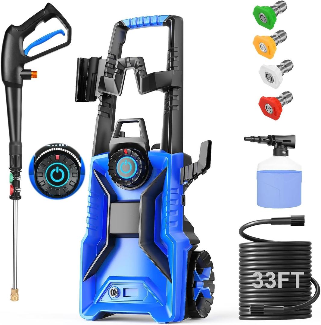 Pressure Cleaner High Power Cleaner with 33ft Pressure Hose, 4 Nozzles and 500ml Foam Cannon for Cars/Fences/Driveways/Patios/Home Cleaning (Light Blue) Pressure Cleaner High Power Cleaner with 33ft Pressure Hose, 4 Nozzles and 500ml Foam Cannon for Cars/Fences/Driveways/Patios/Home Cleaning (Light Blue)