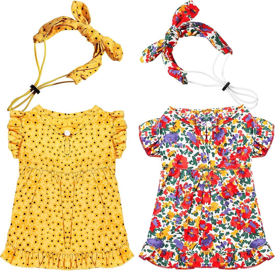 Frienda 2 Pcs Dog Dress Princess Floral Summer Puppy Dress with Bows Headband for Dog Cat Birthday Party Holiday Hawaiian Mermaid, Red and Yellow(L) Frienda 2 Pcs Dog Dress Princess Floral Summer Puppy Dress with Bows Headband for Dog Cat Birthday Party Holiday Hawaiian Mermaid, Red and Yellow(L)