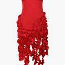 Women's Fringed Bandage Midi Dress Strapless Irregular Ruffle Party Cocktail Tube top Dress M