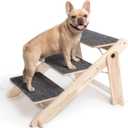Woodure Foldable Dog Stairs, Convertible 3-Step Wooden Dog Ramp, Cat Step for High Bed Couch Car, Anti Slip Puppy Ladder for Small Medium Older Pets, 220lbs Load Capacity