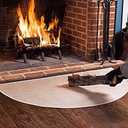 Plow & Hearth 32"x60" Half Round Flame Resistant Hearth Rug | 2 Layer Fiberglass Mat | Protect Hardwood/Carpet from Sparks & Embers Wood Stove (Tan)