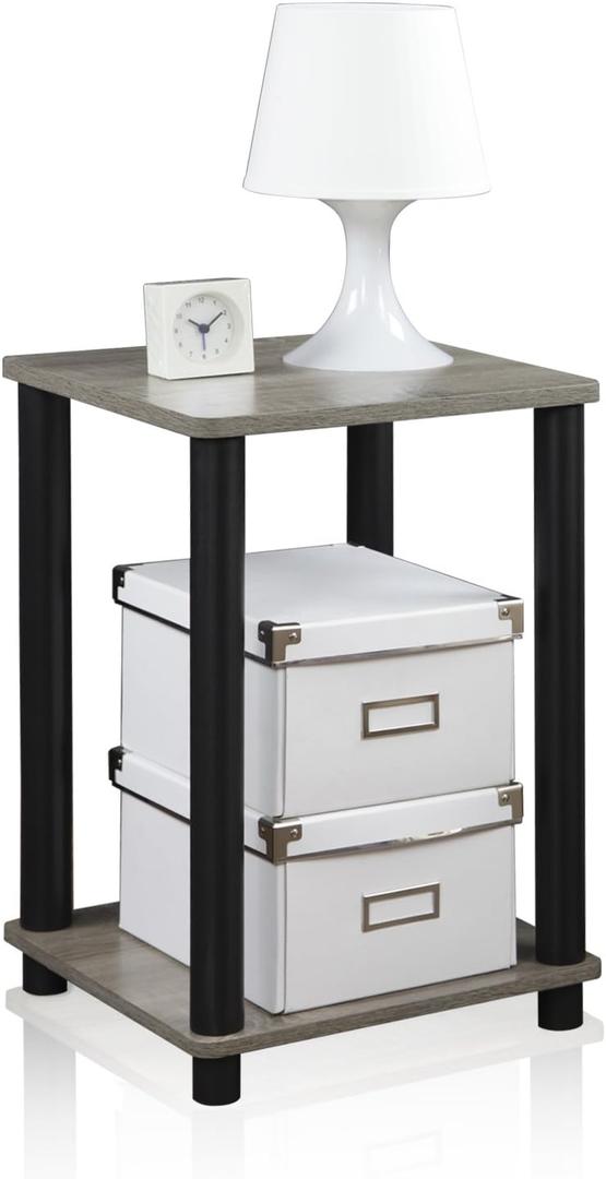 FURINNO Turn-N-Tube Haydn End Table, 1-Pack, French Oak Grey/Black, 1-Pack, 2-Tier, 20''H