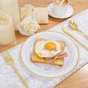 PULOTE 100PCS Gold Plastic Plates - 10 Inch White with Gold Trim Plastic Dinner Plates Disposable for Dinenr, Party, Wedding & Thanksgiving