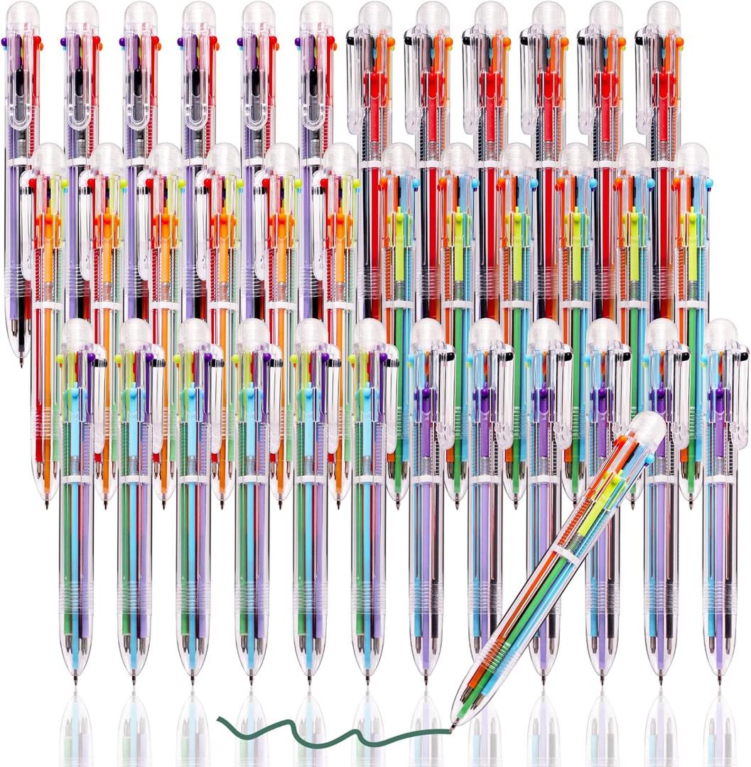 JPSOR Multicolor Ballpoint Pen 36 Pack 6-in-1, Fun Pens, Party Favors Transparent Barrel Ballpoint Pen 6-Color 0.5mm for Office School Supplies Students Children Kids Gift