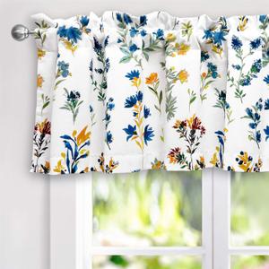 DriftAway Sylvia Floral Botanical Herbs Watercolor Printed Pattern Lined Blackout Thermal Insulated Window Curtain Valance Rod Pocket Single 52 Inch by 18 Inch Plus 2 Inch Header Multi