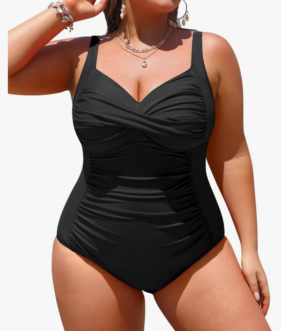 Yonique Women Plus Size One Piece Swimsuits Tummy Control Bathing Suits Twist Front Ruched Swimwear 20W