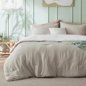 Bedsure California King Comforter Set, Beige White Soft Prewashed Bedding for All Seasons, 3 Pieces GentleSoft Bed Set, 1 Lightweight Comforter (104"x96") and 2 Pillowcases (20"x36")