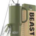 Beast 42 oz Tumbler with Handle Stainless Steel Vacuum Insulated Coffee Ice Cup Double Wall Travel Flask (Army Green)
