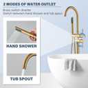 Freestanding Bathtub Faucet Floor Mount Tub Filler Brushed Gold High Flow Shower Faucets with Handheld Shower Mixer Taps Swivel Spout for Bathroom