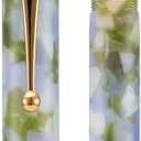 Jinhao 100 Fountain Pen Celluloid Classic Style, #6 Nib Smooth Writing Instrument with Refillable Converter and Pen Case Set (Blue Green)