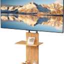Universal Floor TV Stand with Height Adjustable and Media Shelf for 32-70 inch Flat Screen TV, Swivel TV Mounts Stand with Solid Wood Base for Living Room, Light Walnut