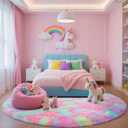 Rainbow Round Rug for Bedroom, 4Ft Fluffy Circle Area Rugs for Living Room, Shag Fuzzy Carpet for Kids Room, Nursery, Dorm, Classroom, Teen, Cute Baby Play Mat Home Decor Aesthetic