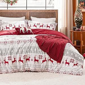 Bedsure Christmas Comforter Set Queen - Christmas Bedding Bed in a Bag with Reindeer, 5 Pieces, Soft Reindeer Comforter, Pillow Shams, Throw Blanket and Decorative Pillow