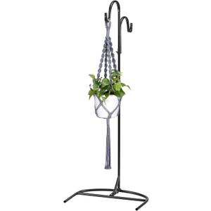 Navaris Shepherds Hooks for Outdoor - Hanging Bird Feeder Plant Pot Stand Pole for Garden - Adjustable Hooks for Hummingbird Feeders and Plants (Black - U-Shaped)