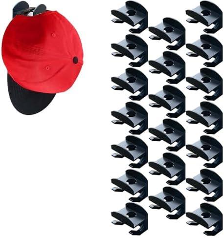 Keioy 20 PCS Adhesive Hat Rack for Wall Baseball Caps, Minimalist Display Rack, Strong Hold Wall Organizer, Hat Racks for Bedroom,Door,Closet Black