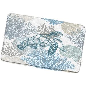 Nautical Coastal Bath Mat Sea Turtle Starfish Seashell Coral Reef Vintage Ocean Beach Themed Marine Life Bathroom Rugs Doormat Kitchen Toilet Floor Carpet 17.8x29.5 Inch (17.8x29.5Inch(45x75cm), Blue)