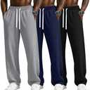 JoyMotion 3 Pack Men's Sweatpants Lightweight Wide Leg Drawstring Open Bottom Pants Baggy Athletic Joggers Lounge with Pocket, Small