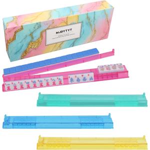 Non-Slip Mahjong Racks with Pushers, 4-Pack Sturdy Fade Resistant, Acrylic Mahjong Racks with Pushers, American Mahjong Accessories, Gift-Ready Mahjong Gifts (Four Colors)