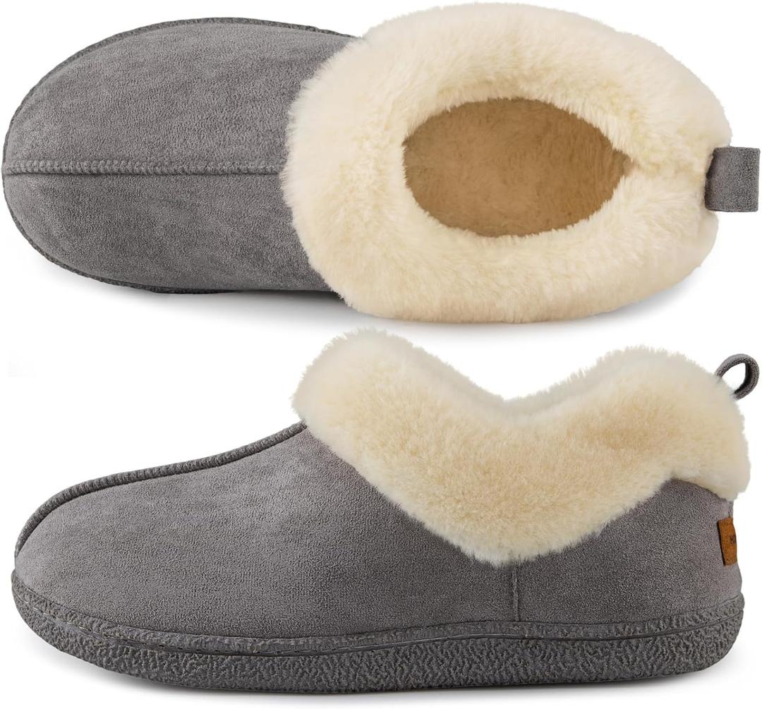 HomeTop Women's Closed-back Slippers Faux Wool Warm Non-slip Outdoor Indoor House Shoes with Fuzzy Collar (9-10, Dark Gray)