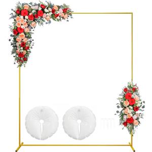 IKULE Gold Square Wedding Arch 4FTx6FT Backdrop Stand Metal Balloon Arch Stand Garden Arbor Frame for Wedding Birthday Party Baby Shower Photo Booth Background Decoration