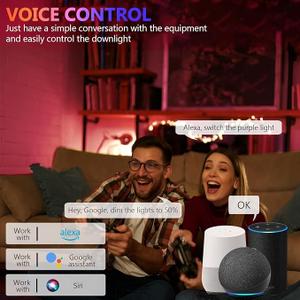 Aoketezm 6 inch Smart LED Can Lights Retrofit Recessed Lighting, RGB Color Changing WiFi&Bluetooth Downlight,13W 1050LM Bluetooth Shower Downlight, Compatible with Alexa,Google Home and Siri,6 Pack